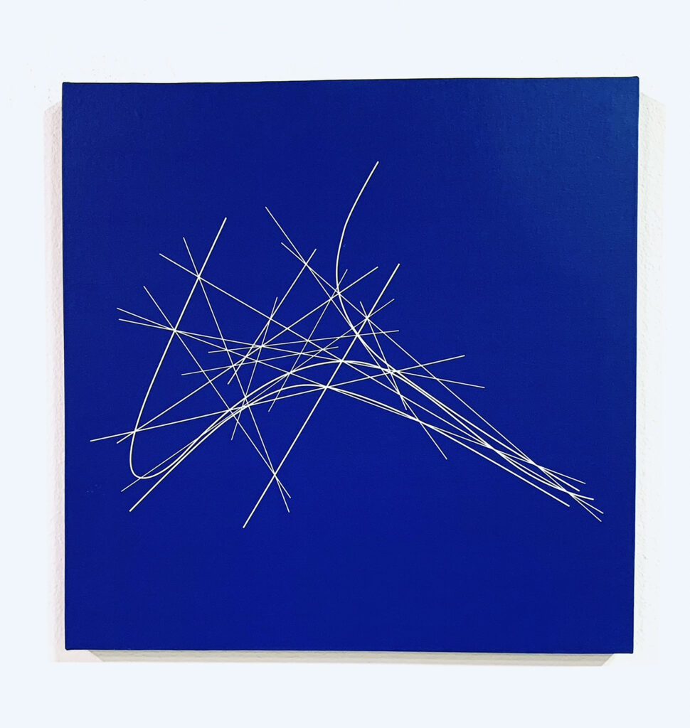 Cobalt panel with tangled white line cluster